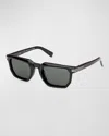 Zegna 54mm Polarized Rectangular Sunglasses In Black