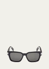 Zegna 55mm Polarized Rectangular Sunglasses In Shiny Black Smoke