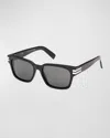 Zegna Men's Acetate Rectangle Sunglasses In Shiny Black Smoke