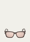 Zegna Men's Acetate Rectangle Sunglasses In Shiny Dark Brown Brown
