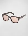 Zegna Men's Acetate Rectangle Sunglasses In Shiny Dark Brown Brown