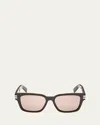 Zegna Men's Acetate Rectangle Sunglasses In Shiny Dark Brown Brown