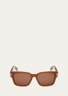 Zegna Men's Acetate Rectangle Sunglasses In Shiny Light Brown