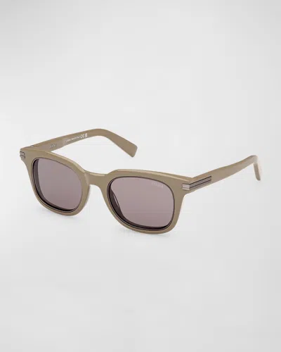 Zegna Men's Acetate Rectangle Sunglasses In Brown