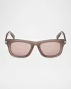 Zegna Men's Acetate Round Sunglasses In Shiny Milky Toupe Grey Matte Light Ruthenium