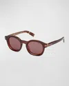 Zegna Men's Aurora Acetate Round Sunglasses In Shiny Transparent Brown