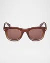 Zegna Men's Acetate Square Sunglasses In Shiny Opal Vicuna To Opal Light Brown