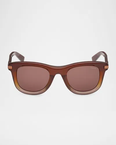 Zegna Men's Acetate Square Sunglasses In Shiny Opal Vicuna To Opal Light Brown