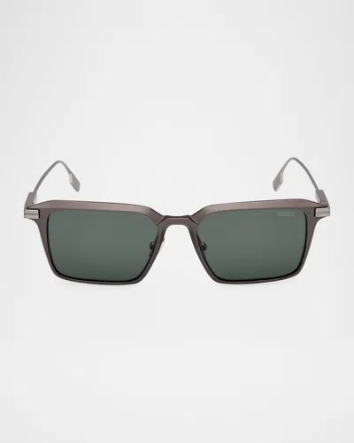 Zegna Men's Aluminum Square Sunglasses In Matte Grey Dark Grey Aniline