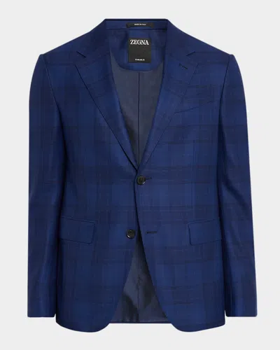 Zegna Men & Apos;s 15milmil15 Wool Plaid Single-breasted Sport Coat In Blue