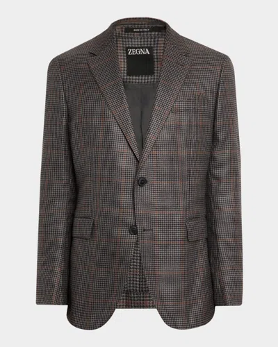 Zegna Men & Apos;s Cashmere And Silk Houndstooth Check Sport Coat In Gray
