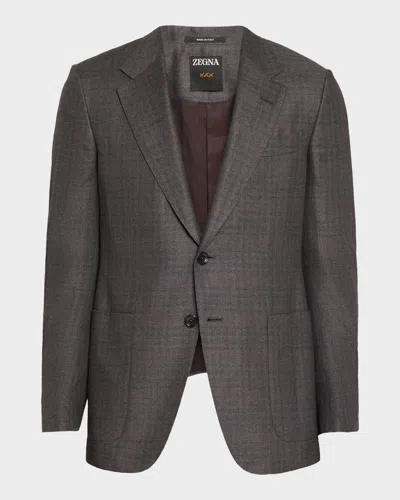 Zegna Men & Apos;s Cashmere And Silk Plaid Sport Coat In Brn Gry