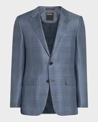 Zegna Men & Apos;s Cashmere And Silk Plaid Sport Coat In Lt Blue