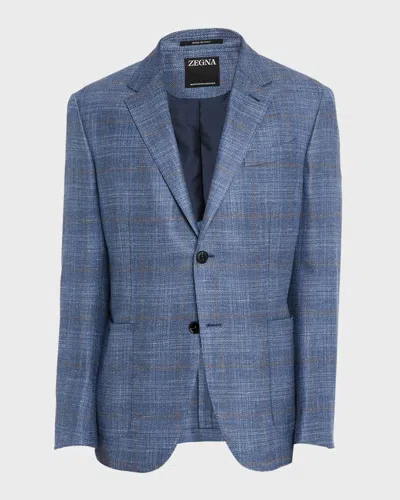 Zegna Men & Apos;s Melange Windowpane Winter Crossover Sport Coat In Blue