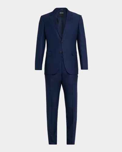 Zegna Men & Apos;s Micro-plaid Wool Suit In Blue
