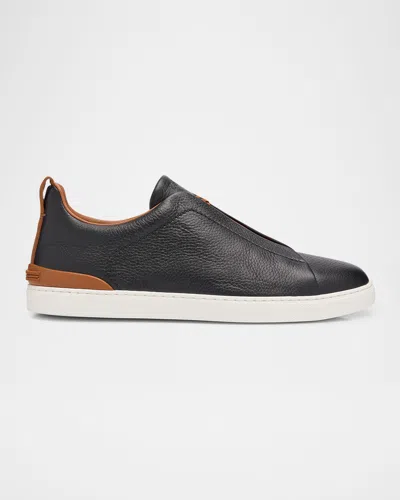Zegna Men & Apos;s Triple Stitch Deerskin Leather Sneakers In Brown