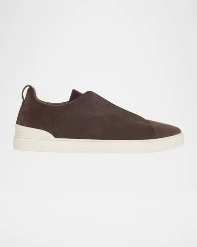 Zegna Triple Stitch Suede Sneakers In Brown