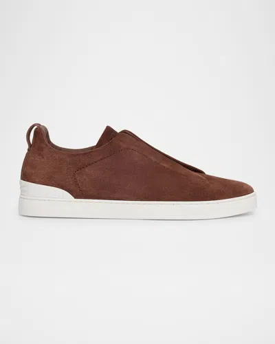 Zegna Triple Stitch Suede Sneakers In Brown