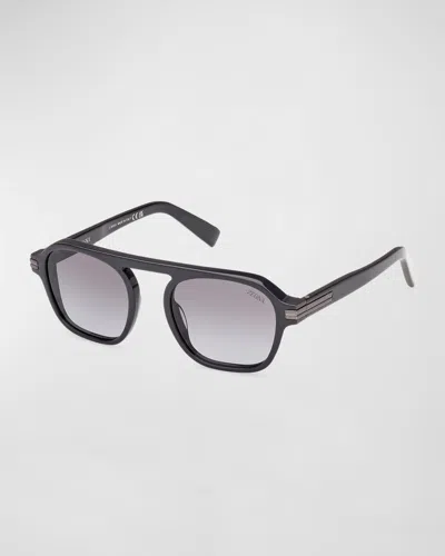 Zegna Men's Aurora Ii Acetate Rectangle Sunglasses In Grey Gradient Smoke