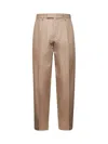 Zegna Men Beige Cotton And Linen One-pleat Trousers In Neutral