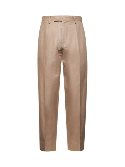 Zegna Men Beige Cotton And Linen One-pleat Trousers In Neutral