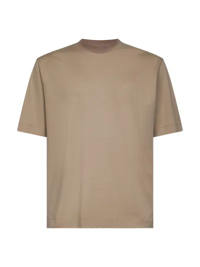 Zegna Men Beige Cotton And Silk Crewneck T-shirt In Brown