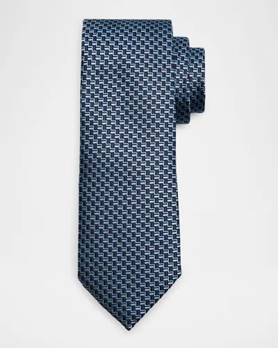 Zegna Men's Bicolor Basketweave Silk Tie In Blue