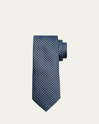 Zegna Men's Bicolor Basketweave Silk Tie In Blue