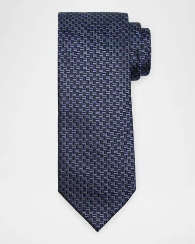ZEGNA MEN'S BICOLOR BASKETWEAVE SILK TIE