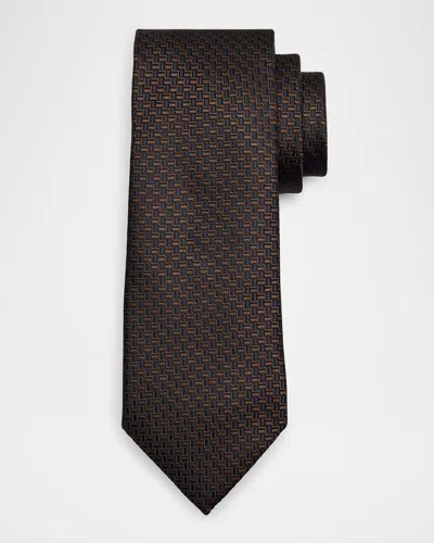 Zegna Men's Bicolor Basketweave Silk Tie In Brown