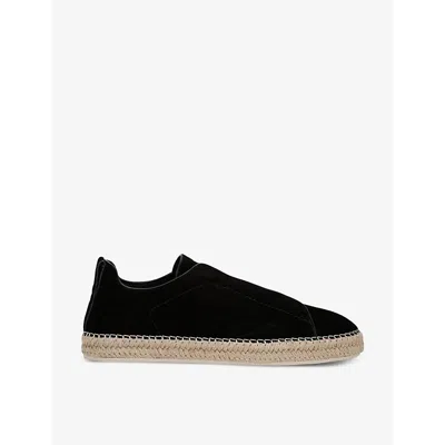 Zegna Triple Stitch Suede Espadrilles In Black