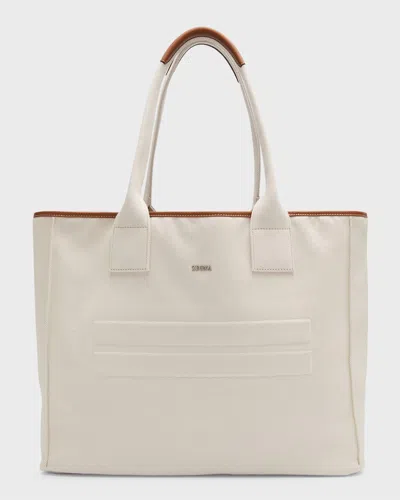Zegna Men's Borsa Da Canvas Shopping Tote Bag In Medium Beige Solid