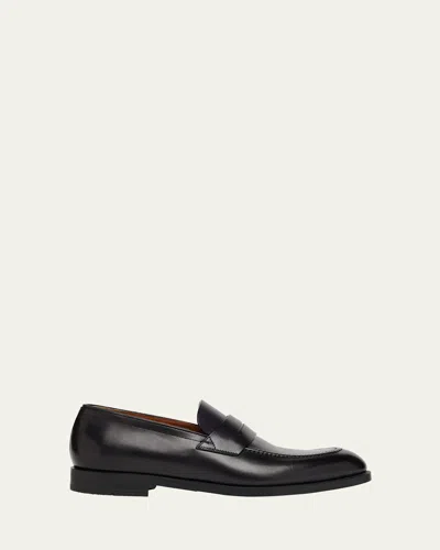 Zegna Men's Calfskin Penny Loafers In Black