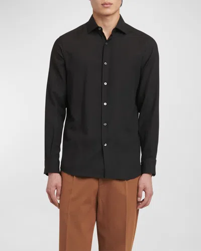 Zegna Cotton And Cashmere-blend Twill Shirt In Black