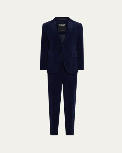 Zegna Men's Cashco Corduroy Suit In Blue