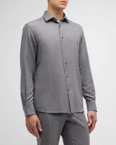 Zegna Men's Cashco Melange Sport Shirt In Grey Solid
