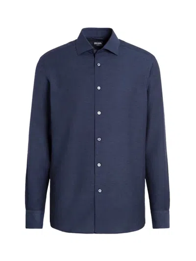 Zegna Cashmere And Silk Shirt In Blue