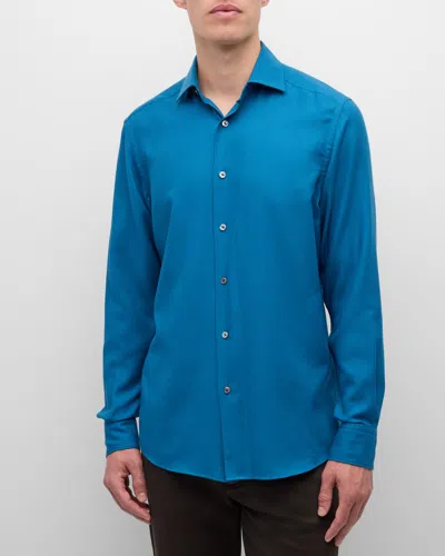 Zegna Men's Cashco Sport Shirt In Dk Blu Sld
