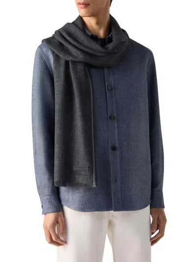 Zegna Cashmere And Linen Scarf In Blue
