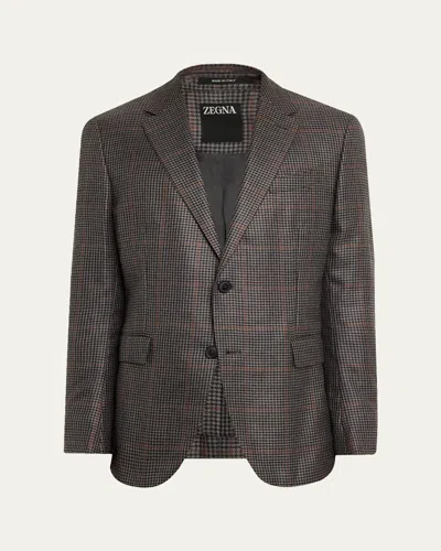 Zegna Men's Cashmere And Silk Houndstooth Check Sport Coat In Brown