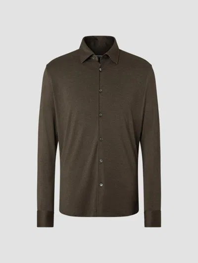 Zegna Dark Olive Green Cashmere And Silk Shirt In Brown