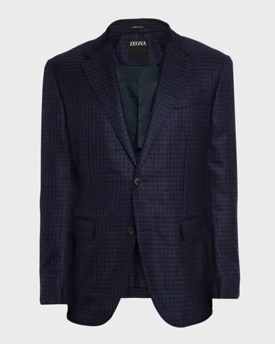 Zegna Men's Cashmere And Silk Tonal Check Sport Coat In Blue