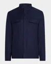 Zegna Cashmere, Silk & Linen Blouson Jacket In Dk Blu Sld