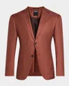 Zegna Brick Red And Dark Brick Red Cashmere Silk And Linen Jacket In Dk Brw Ck