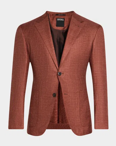 Zegna Brick Red And Dark Brick Red Cashmere Silk And Linen Jacket In Dk Brw Ck