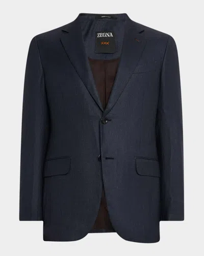 Zegna Men's Cashmere-blend Twill Single-breasted Blazer In Blue