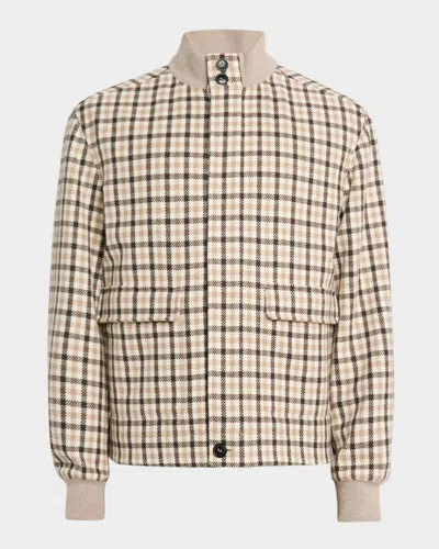 Zegna Men's Cashmere Check Hidden-zip Chore Jacket In Brown