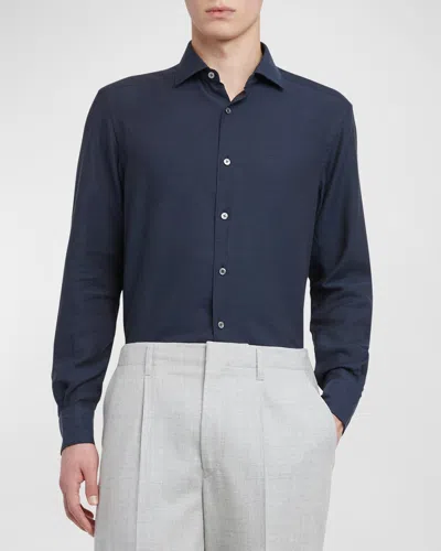 Zegna Men's Cashmere-cotton Cashco Sport Shirt In Navy Solid