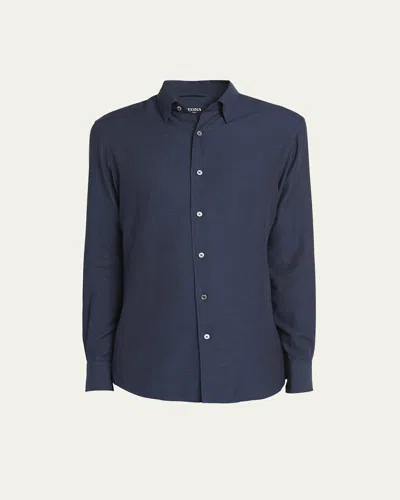 Zegna Men's Cashmere-cotton Cashco Sport Shirt In Navy Solid