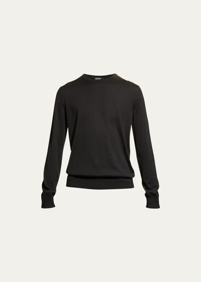 Zegna Men's Cashmere Crewneck Sweater In Black Solid